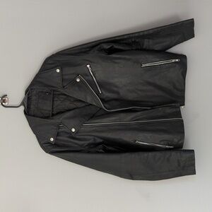 ASOS Men's real black leather moto jacket. Size Large. Men's leather jacket.